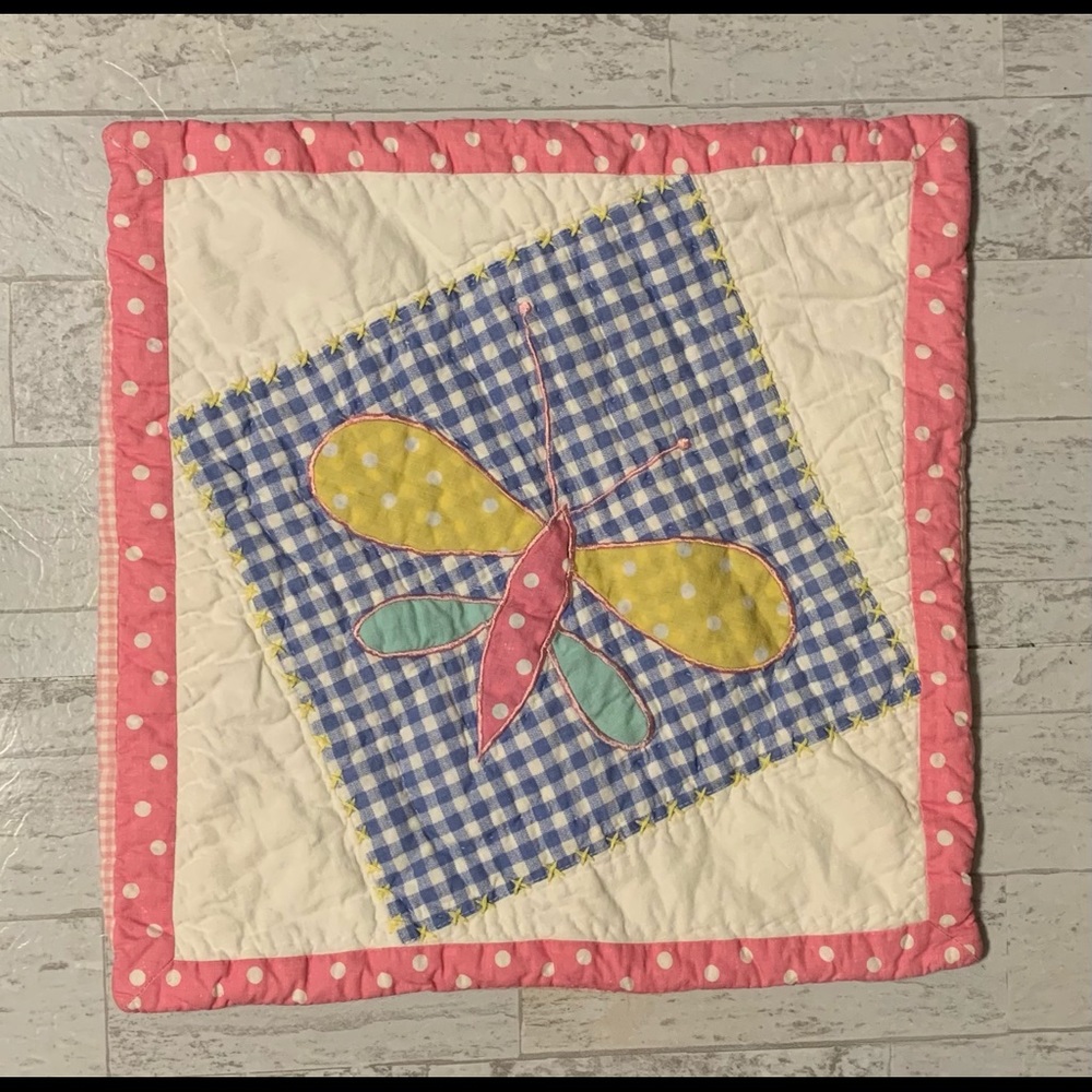 Butterfly Quilted Pillow Sham Gingham Pink Blue